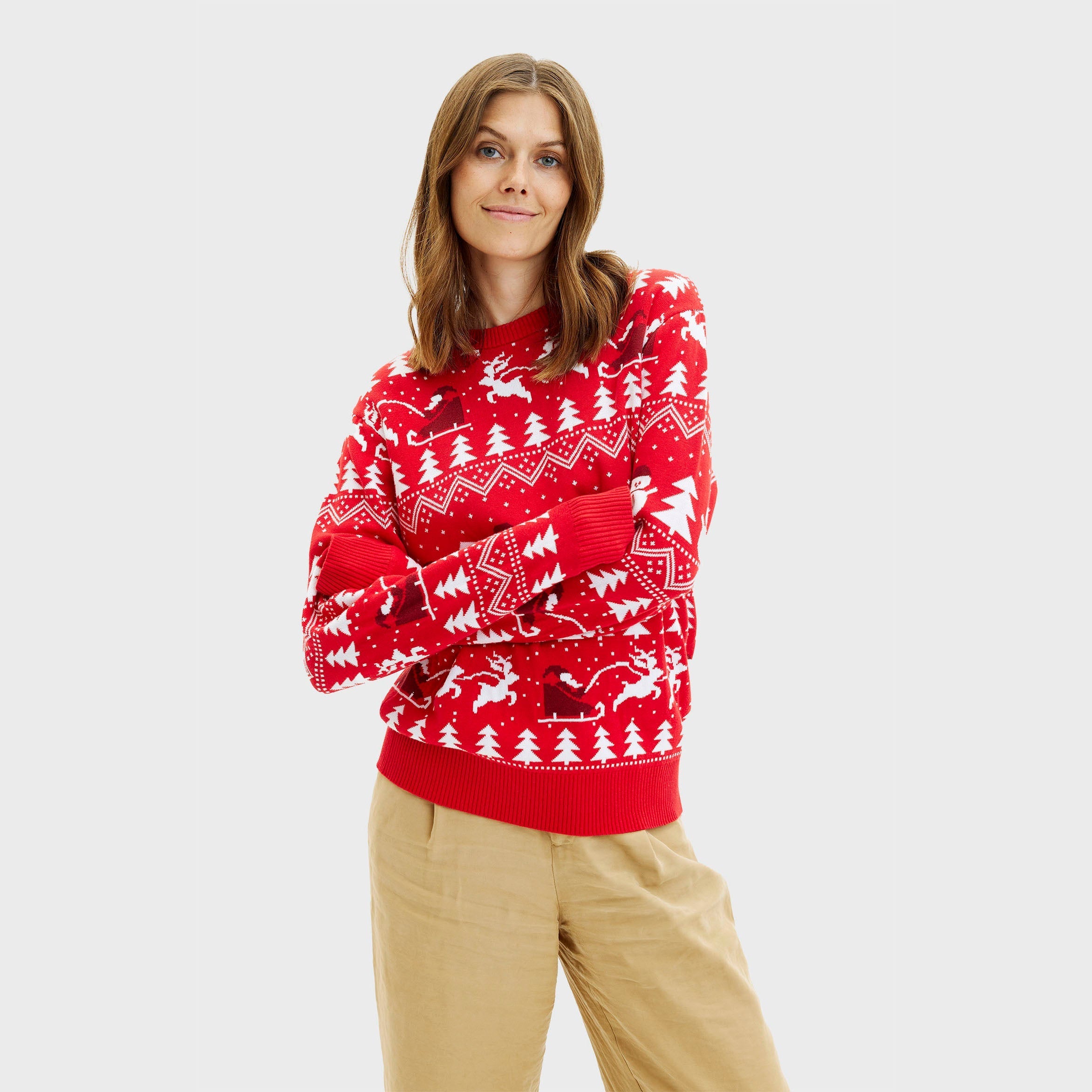 Der Stilvolle Weihnachtspullover rot - Damen.